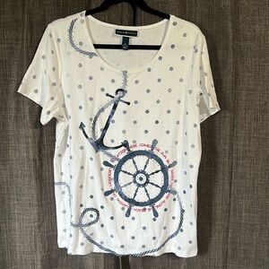 Karen Scott nautical theme short sleeve tshirt with rhinestones size XL